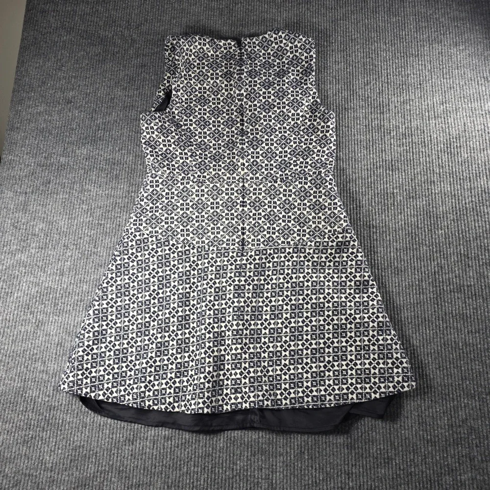 Tory Burch Navy Cream Geometric Jacquard Sleeveless A-Line Dress Size 14